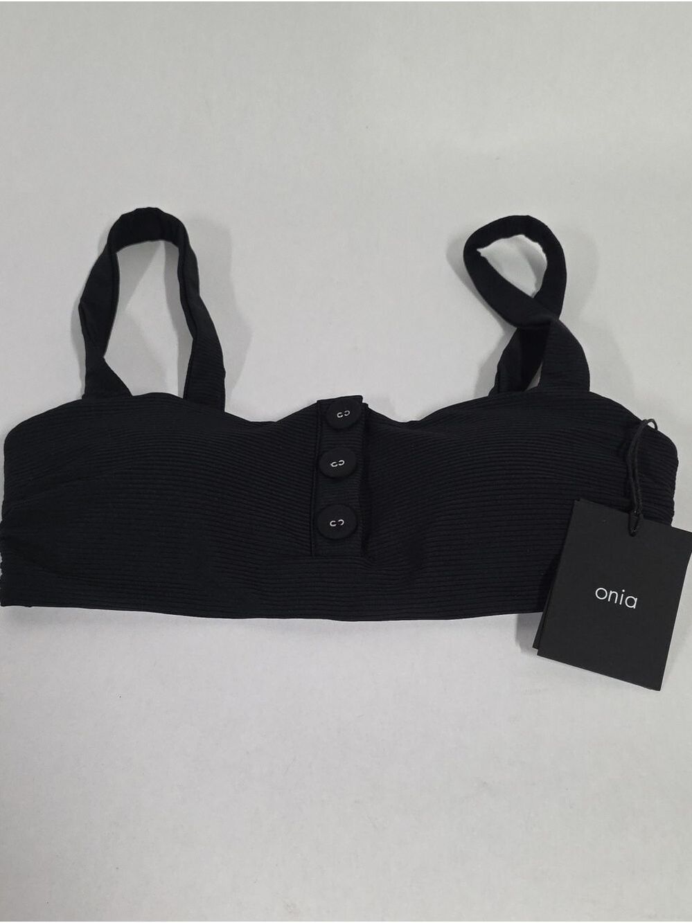 NWT Onia Carolina Bikini Top, Black Rib, Size M